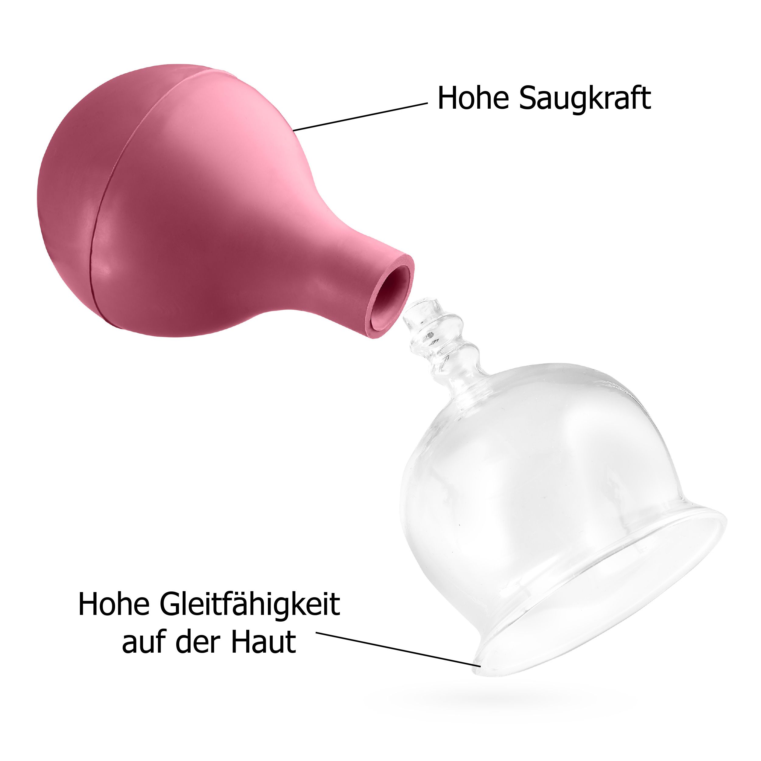 Pulox Schröpfglas aus Echtglas mit Saugball - 25mm in Pink