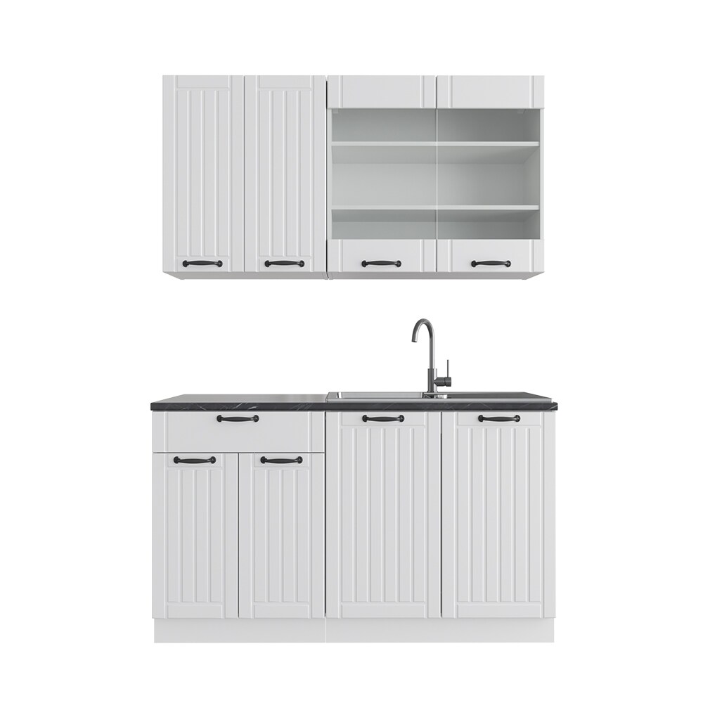 Vicco Küchenzeile Single Einbauküche Landhaus 140 cm Küchen Fame-Line Weiß