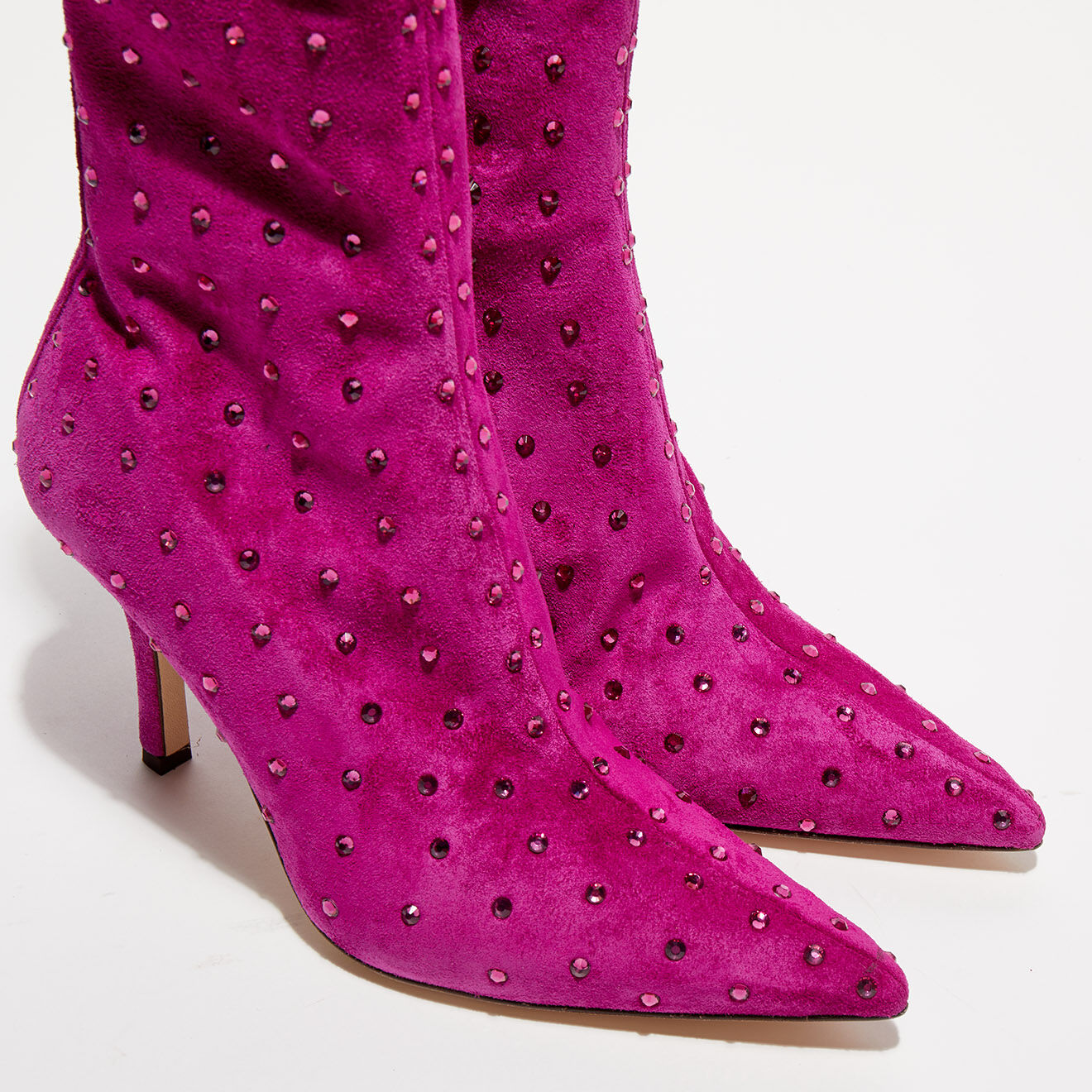 Paris Texas Boots en Velours de Cuir & Strass Ankle roses - Talon 9.5 cm