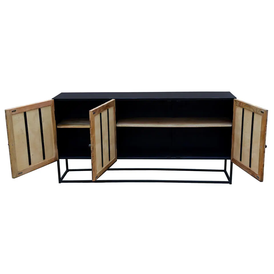 Madira - Dressoir met 3 deuren in mangohout / zwart metaal
