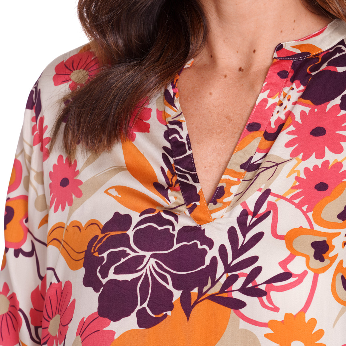 Gina Benotti Damen Bluse mit Blumen-Allover pink / dunkellila / orange