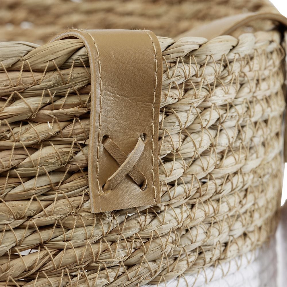 Panière ronde en jute naturel bandes blanches Ø30xH40 cm - LENA