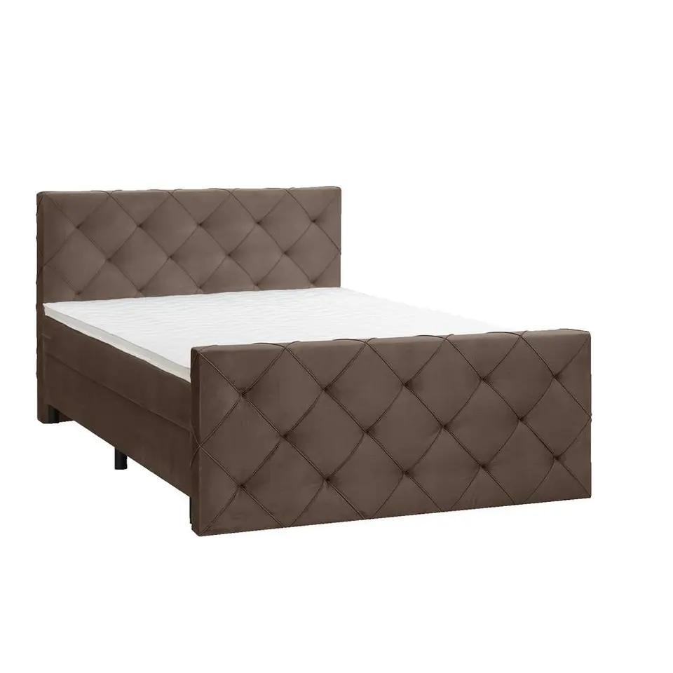 Boxspring met voetbord Liv geruit - bruin - 160x200 cm - ronde poot