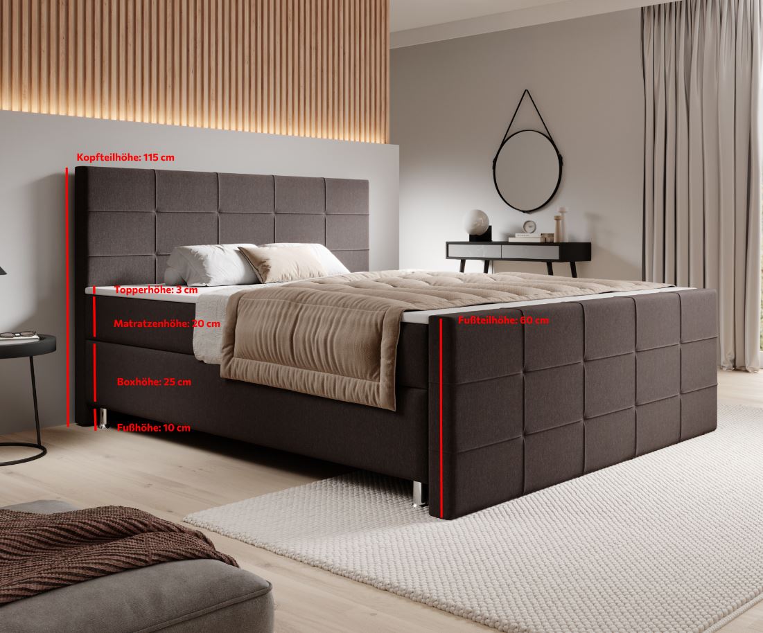 Boxspringbett Florenz 180x200cm versch. Farben - Braun