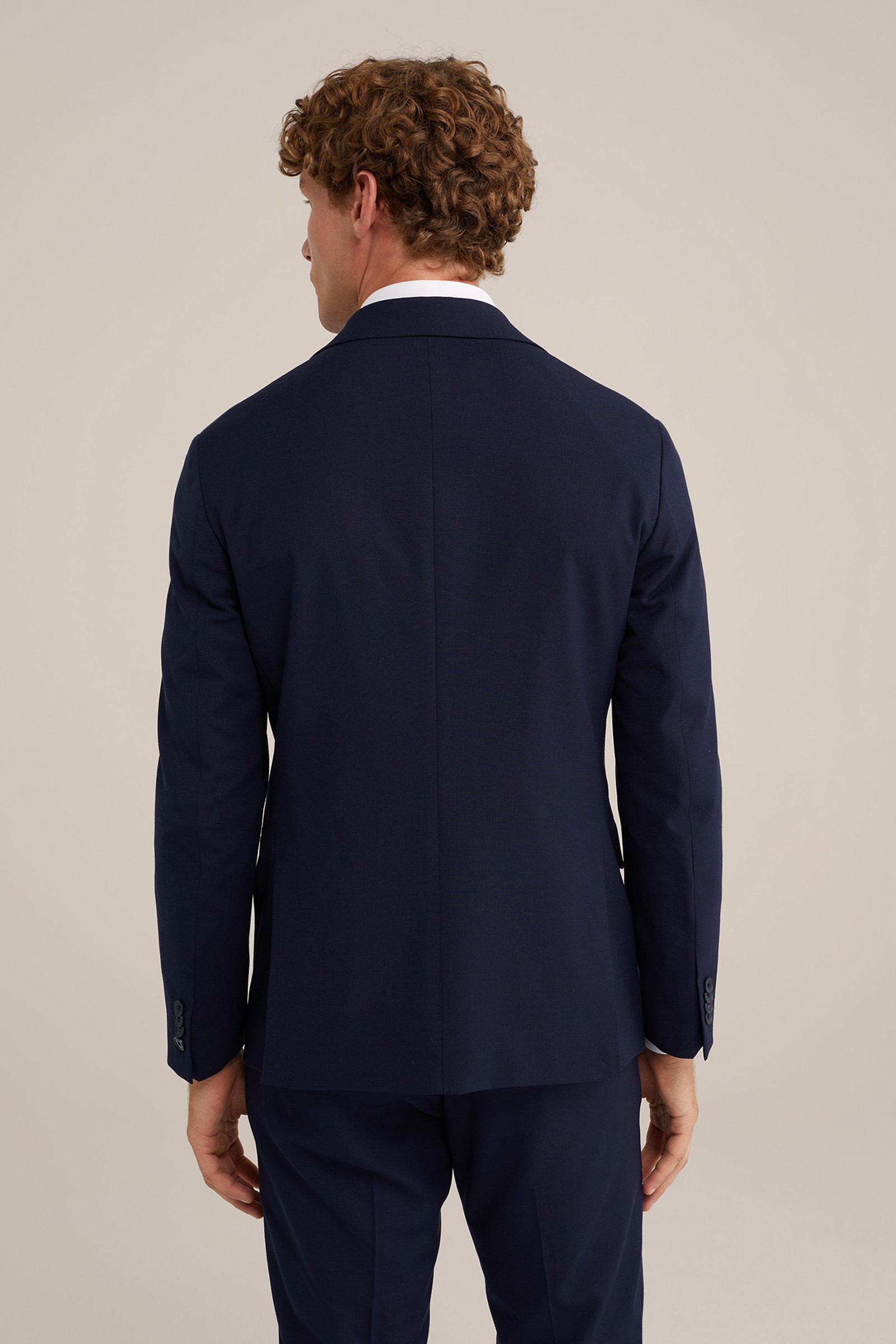 premium slim fit blazer van wolmix WE Fashion Donkerblauw