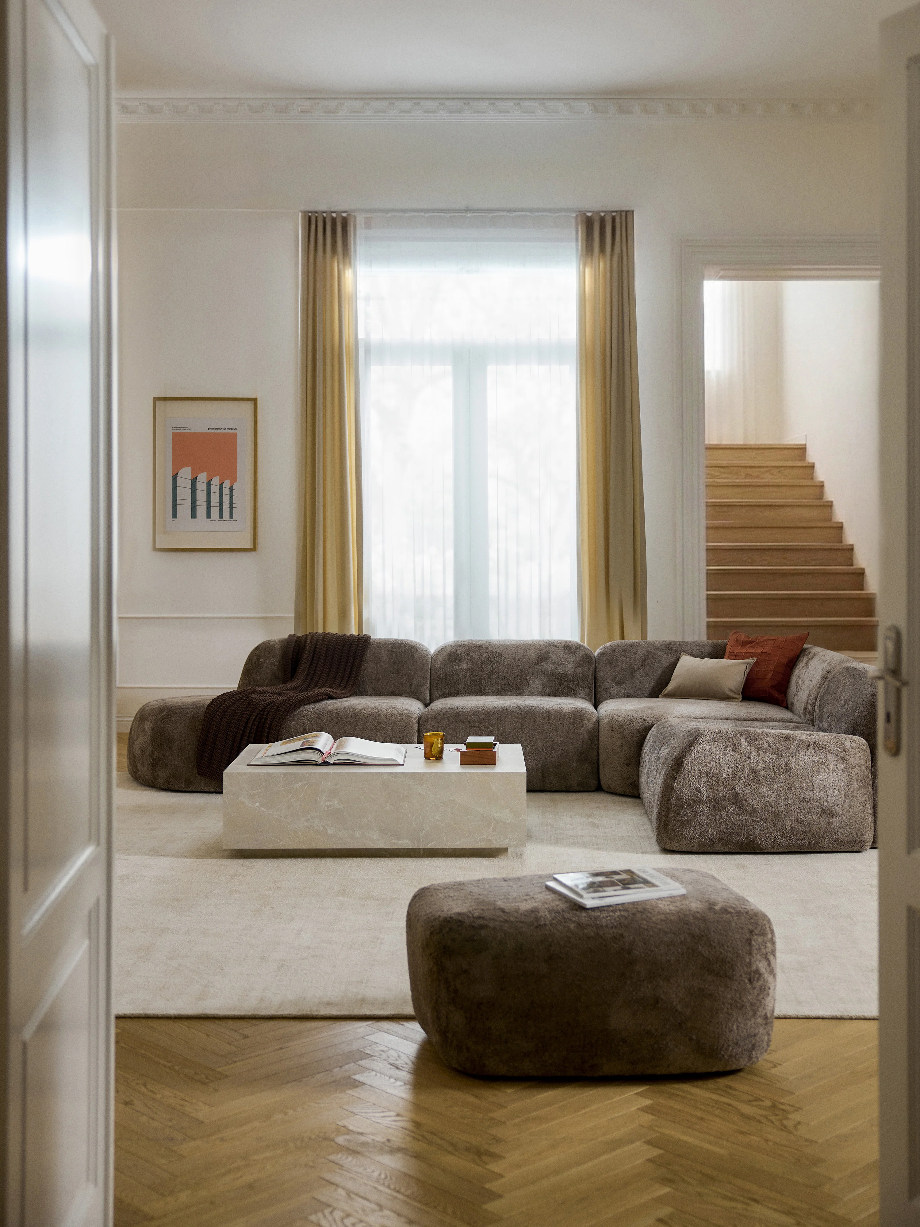 XL modulaire teddy bouclé hoekbank Wolke (4-zits) met chaise longue