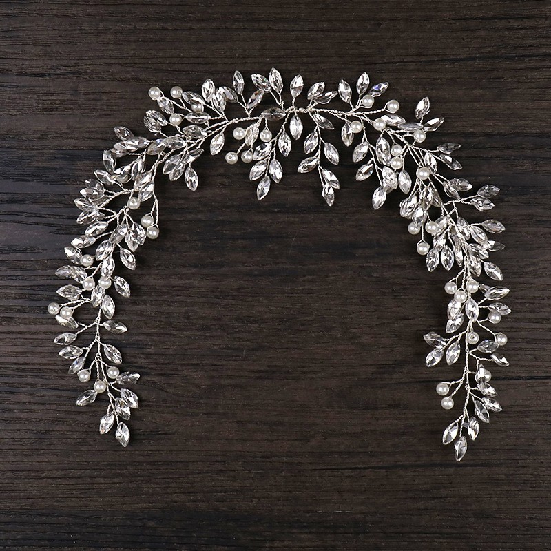Haarschmuck Frisur Kette Strass / Perlen Braut Diadem Kopfschmuck - Silber
