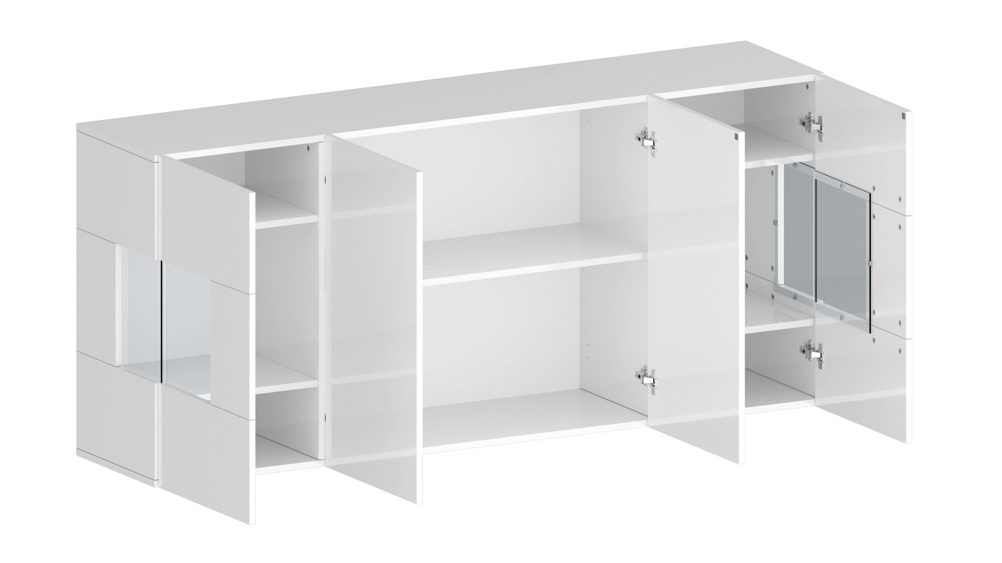INOSIGN Sideboard »Egypt, Kommode, Schrank, Kredenz, Vitrine grifflos« 4 Türen davon 2 mit Glaseinsatz, kompl. Hochglanz lackiert, Breite 180