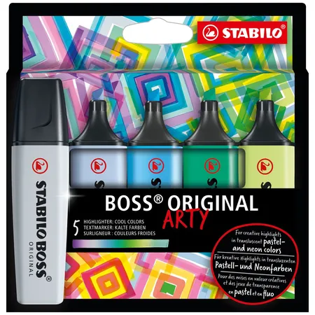 Textmarker - STABILO BOSS ORIGINAL - ARTY - 5er Pack - mit 5 verschiedenen Farben