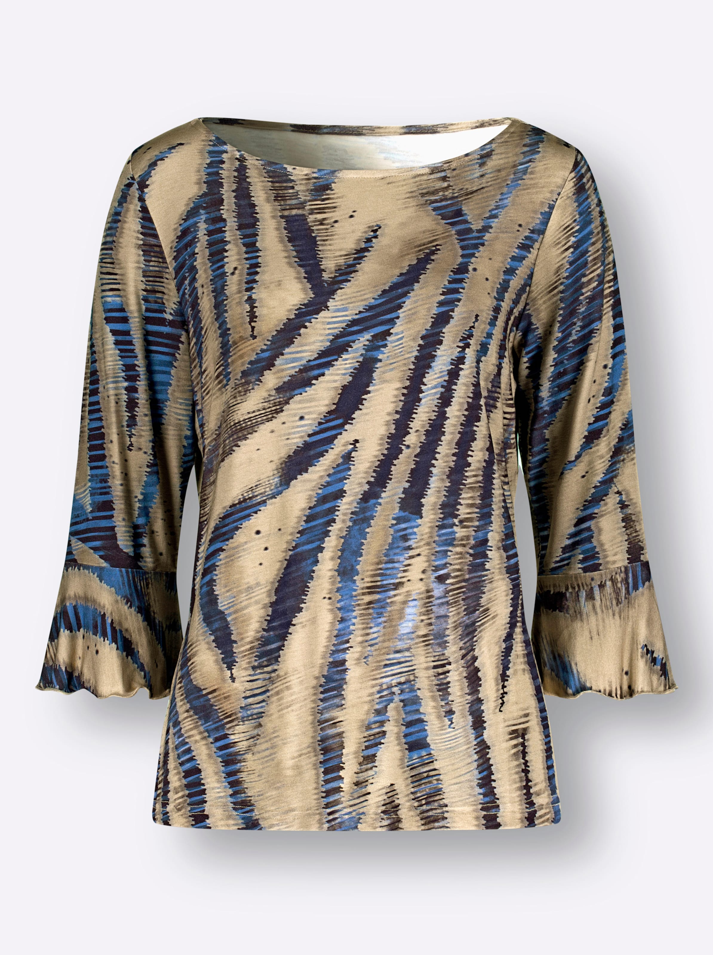 Shirt in beige-marine-bedruckt