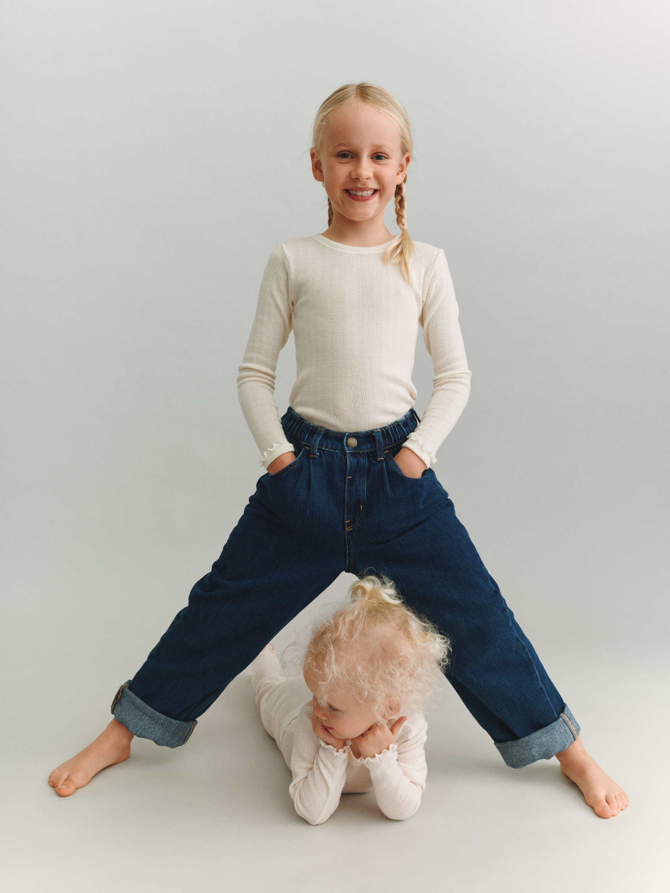 Pointelle romper met lange mouw van merinowol voor baby’s