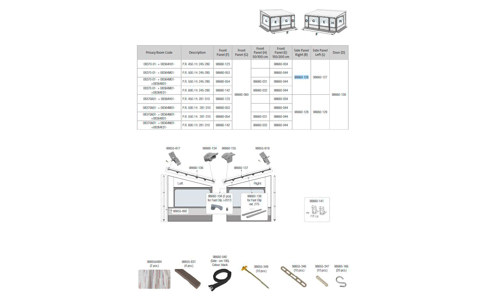 Fiamma Seitenwand rechts für Markise Privacy Room F80L 450-600 H: 245-280 - Fiamma Ersatzteilnummer 98660-126