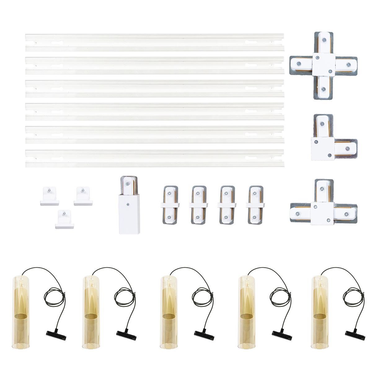Modern railsysteem met 5 hanglampen goud 1-fase - Iconic Lloyd
