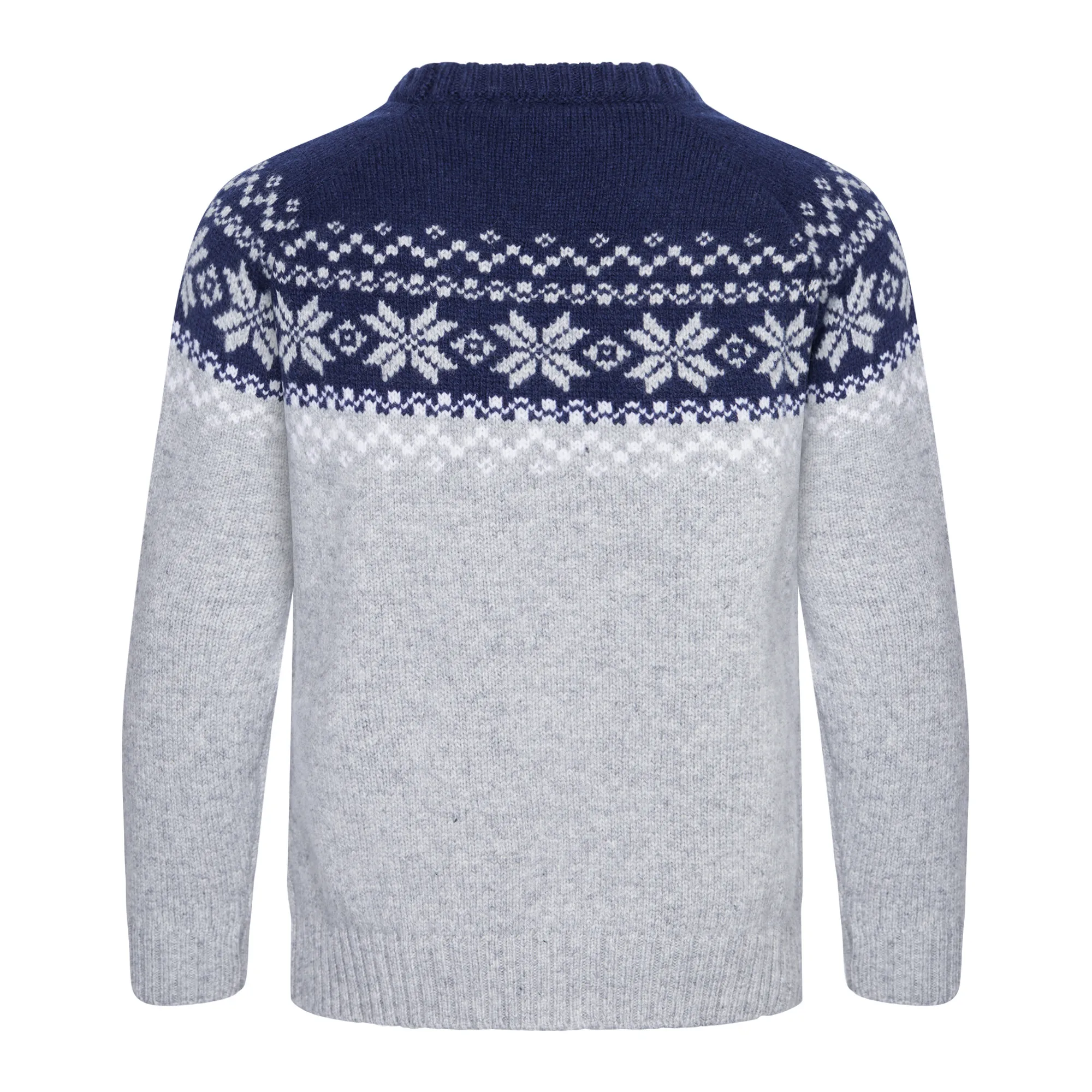 Gridarmor Kids' Snøkrystall Round Neck Ullgenser Light Grey/Dark Navy/White