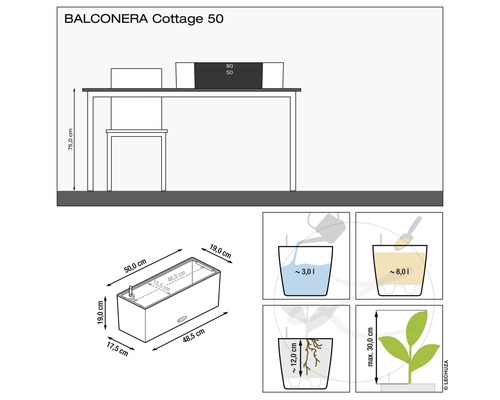 Lechuza Balconera Cottage bloembak 50cm grijs