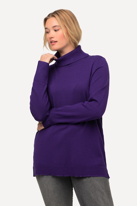 Rollkragenpullover, breite Rippbündchen, Langarm