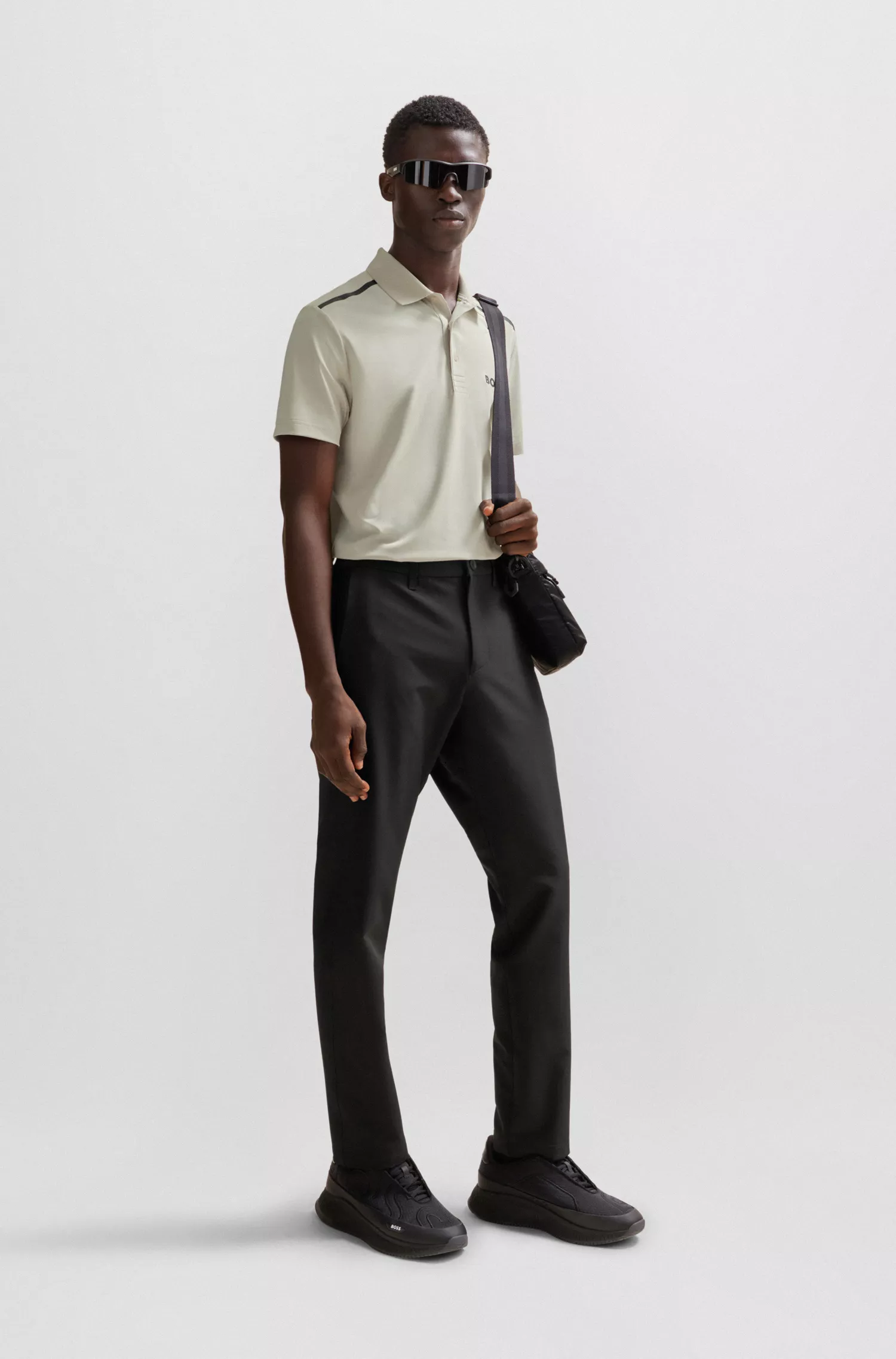 Camisa polo BOSS Green-Performance-stretch com logotipo contrastante