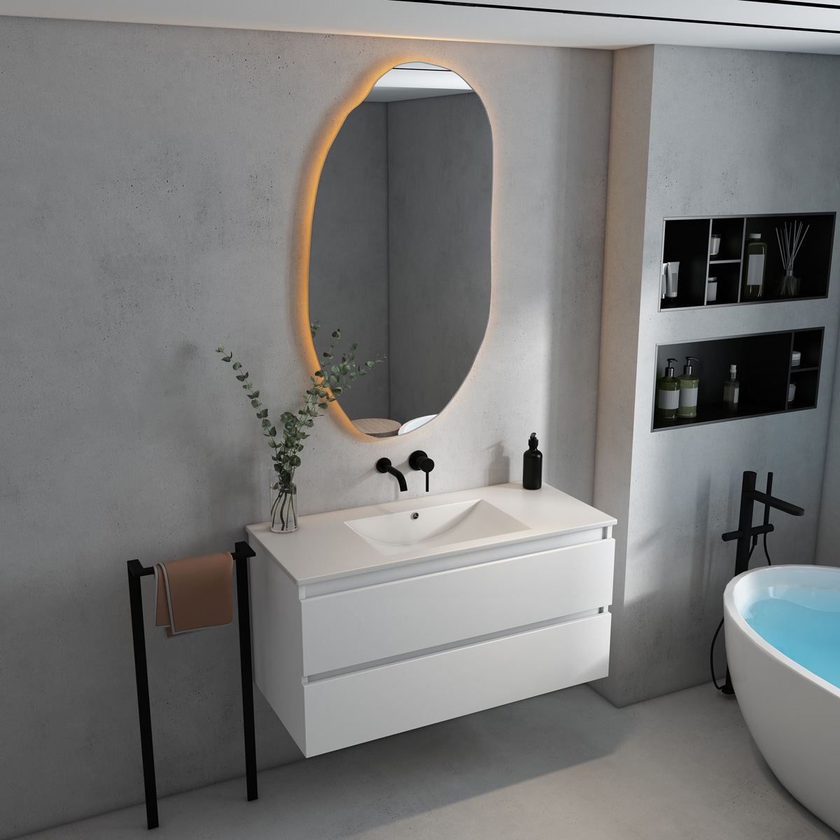 Fontana Rovigo badmeubel 100cm met witte wastafel zonder kraangat mat wit