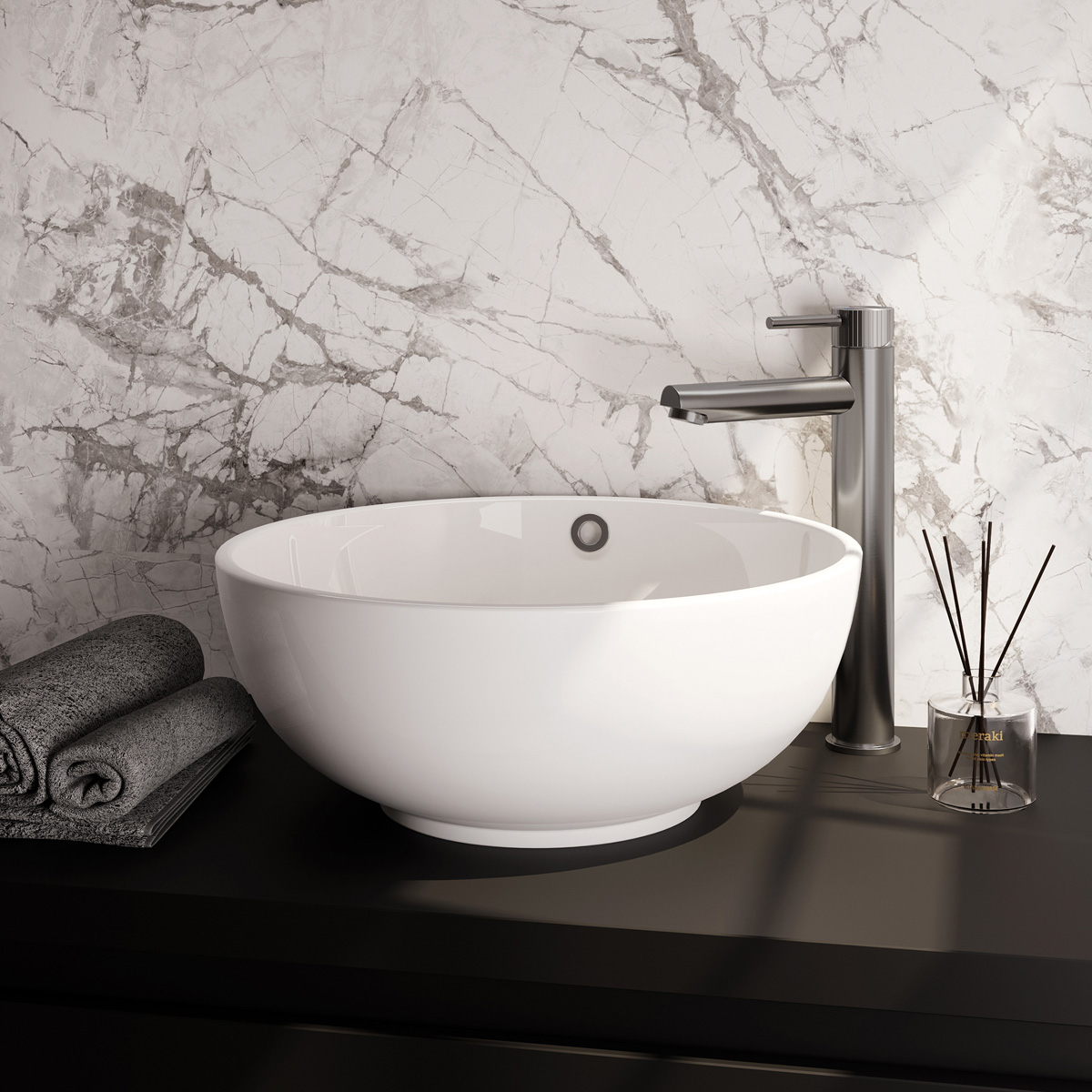 Brauer Stripe verhoogde wastafelkraan model A met ColdStart RVS geborsteld PVD