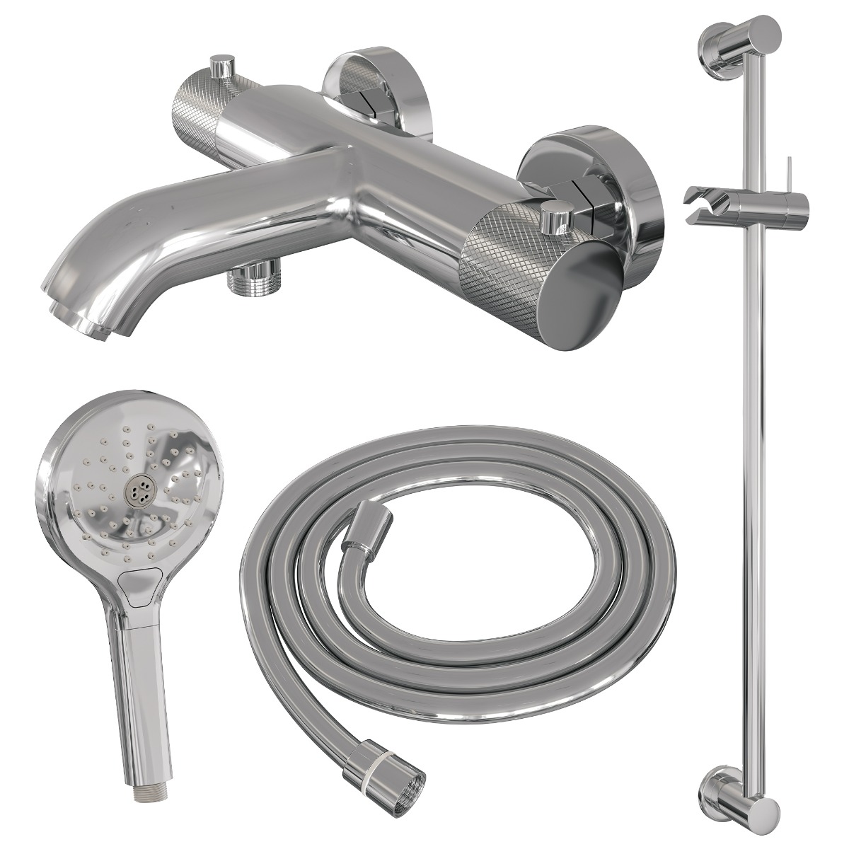 Brauer Chrome Carving thermostatische badkraan met glijstang en 3 standen handdouche chroom