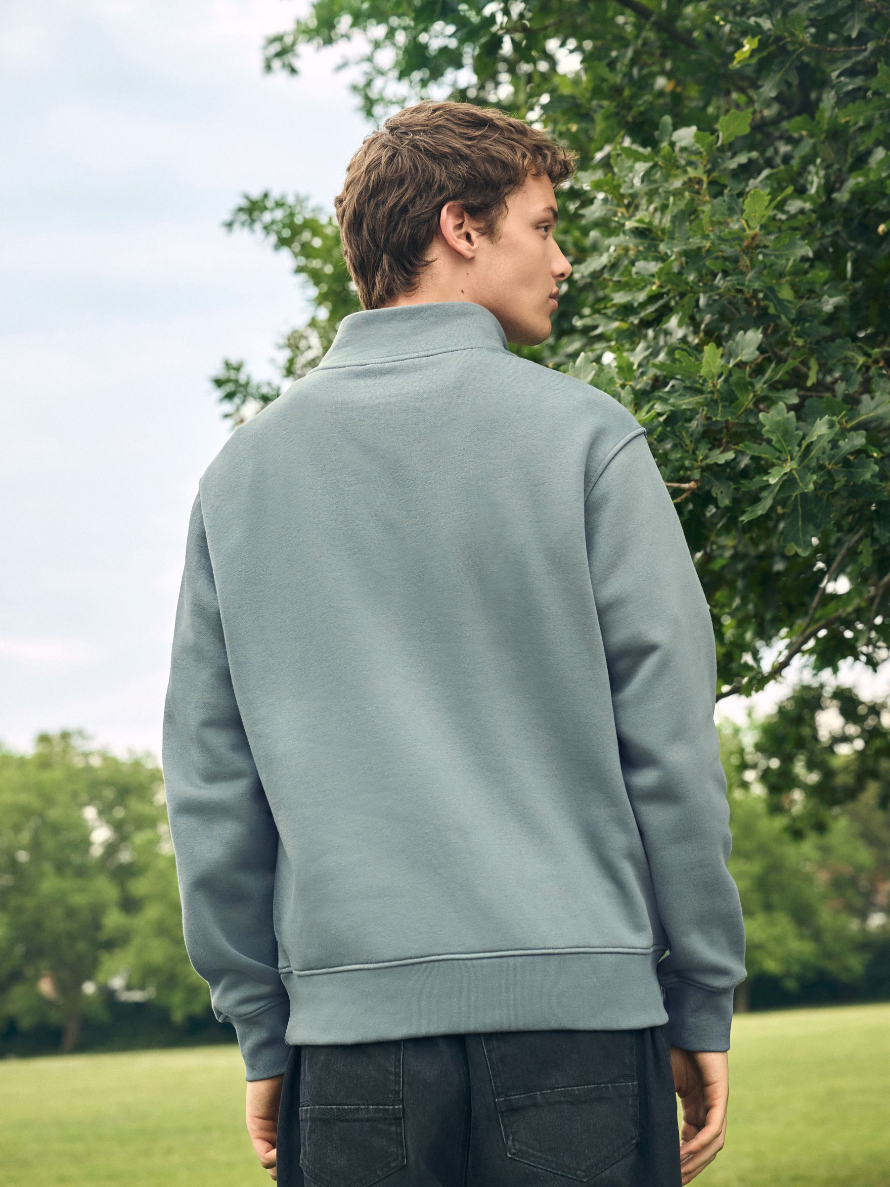 Blauw/Groen - Kwartrits - Sweatshirt van jersey met hoog katoengehalte