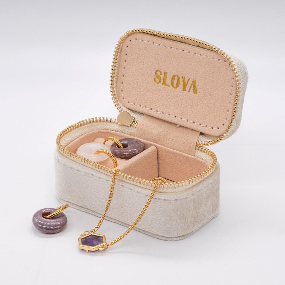 Mini boîte à bijoux velours blanc coton