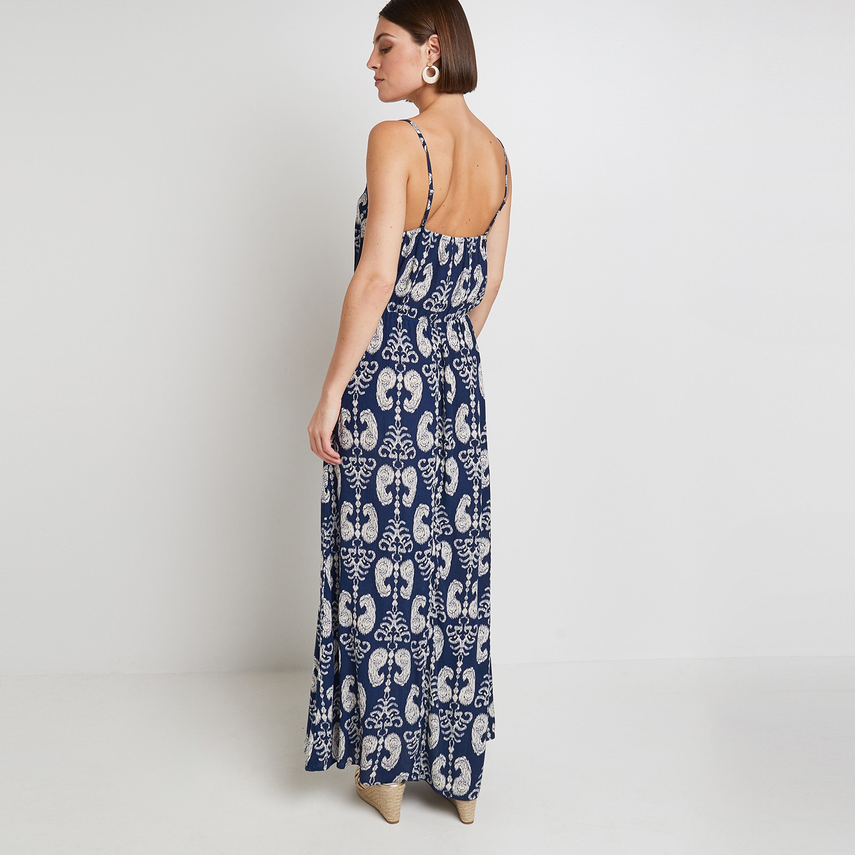 Robe longue imprimée femme - MARINE