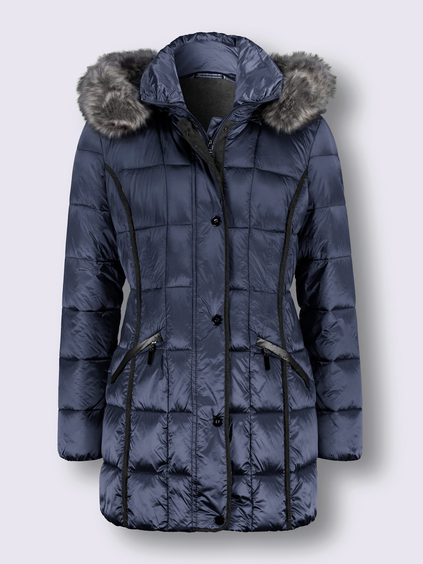 Manteau rembourré aspect brillant avec capuche en fausse fourrure