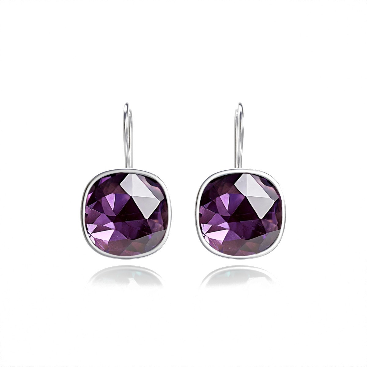 Boucles d'Oreilles en Améthyste Véritable - Design 38 Facettes, Argent 925 | Aden Boutique