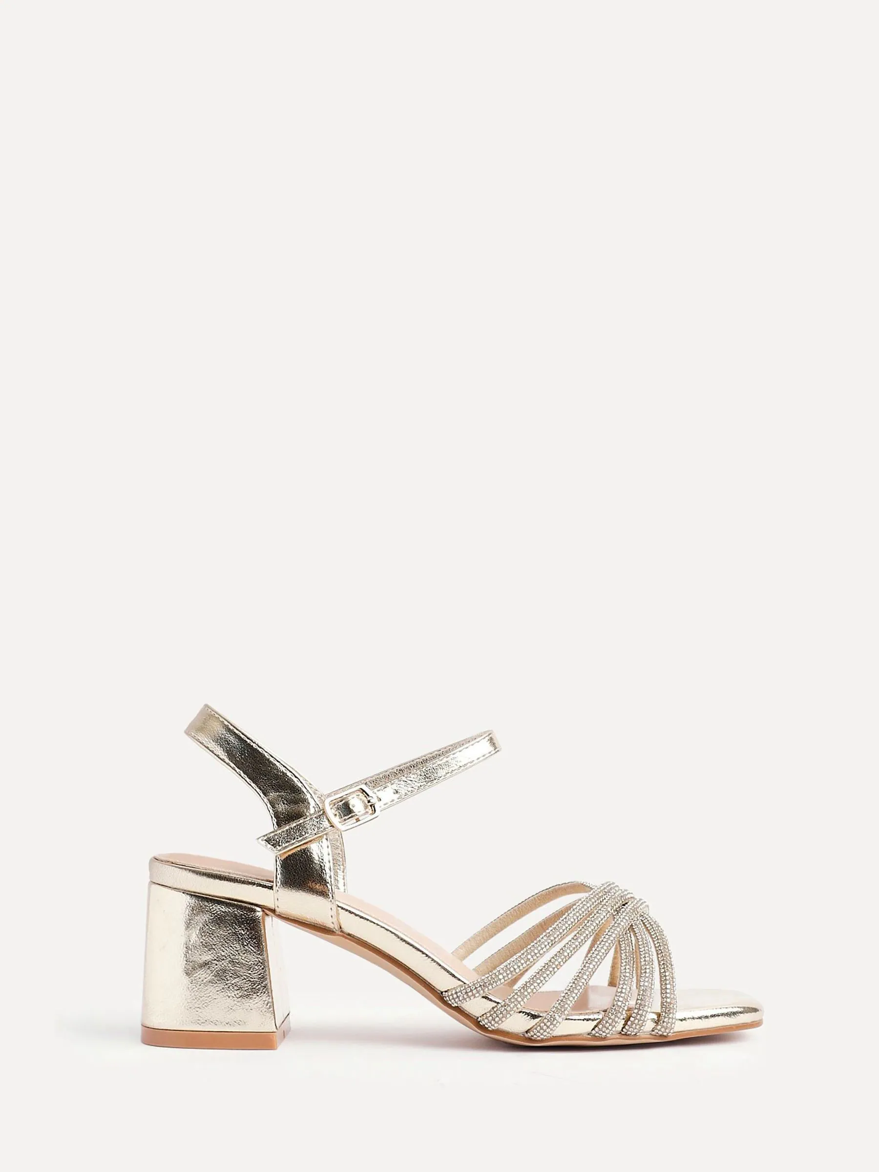 Goud - Linzi Strictly Wide Fit Diamante Crossover Heeled Sandals