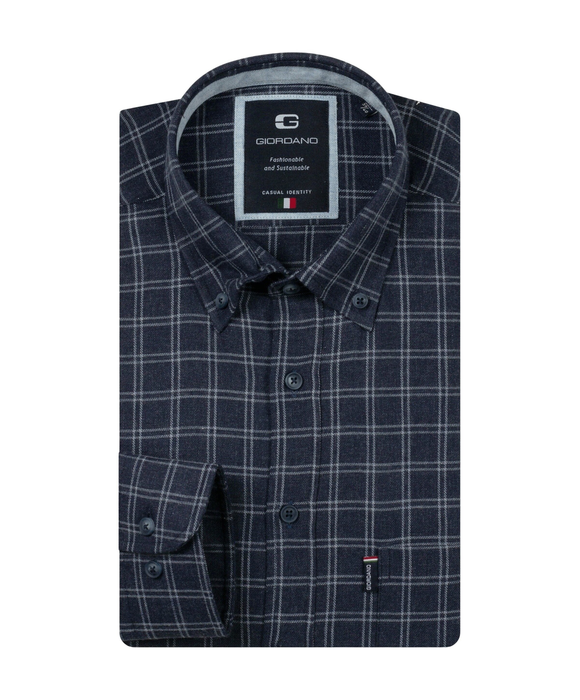 Giordano Heren overhemd lange mouw blauw