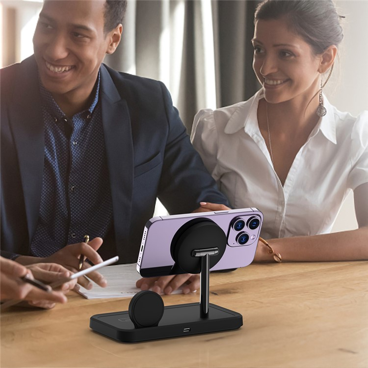 (15W) 3in1 Magnetisches Ladegerät Qi Wireless Charger Ladestation für Apple iPhone / Apple Airpods / Apple Watch - Schwarz
