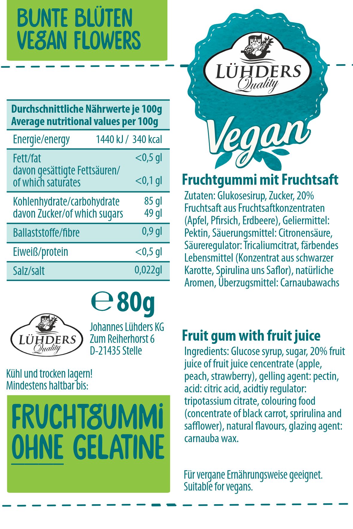 LÜHDERS - 10er Vorratspackung Bunte Blüten -vegan-
