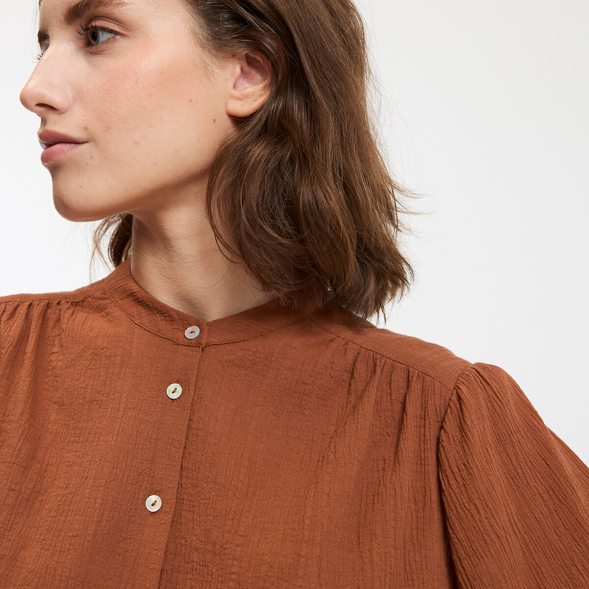 COLEÇÕES LA REDOUTE<br>Camisa oversized com gola mao, assinatura LISE