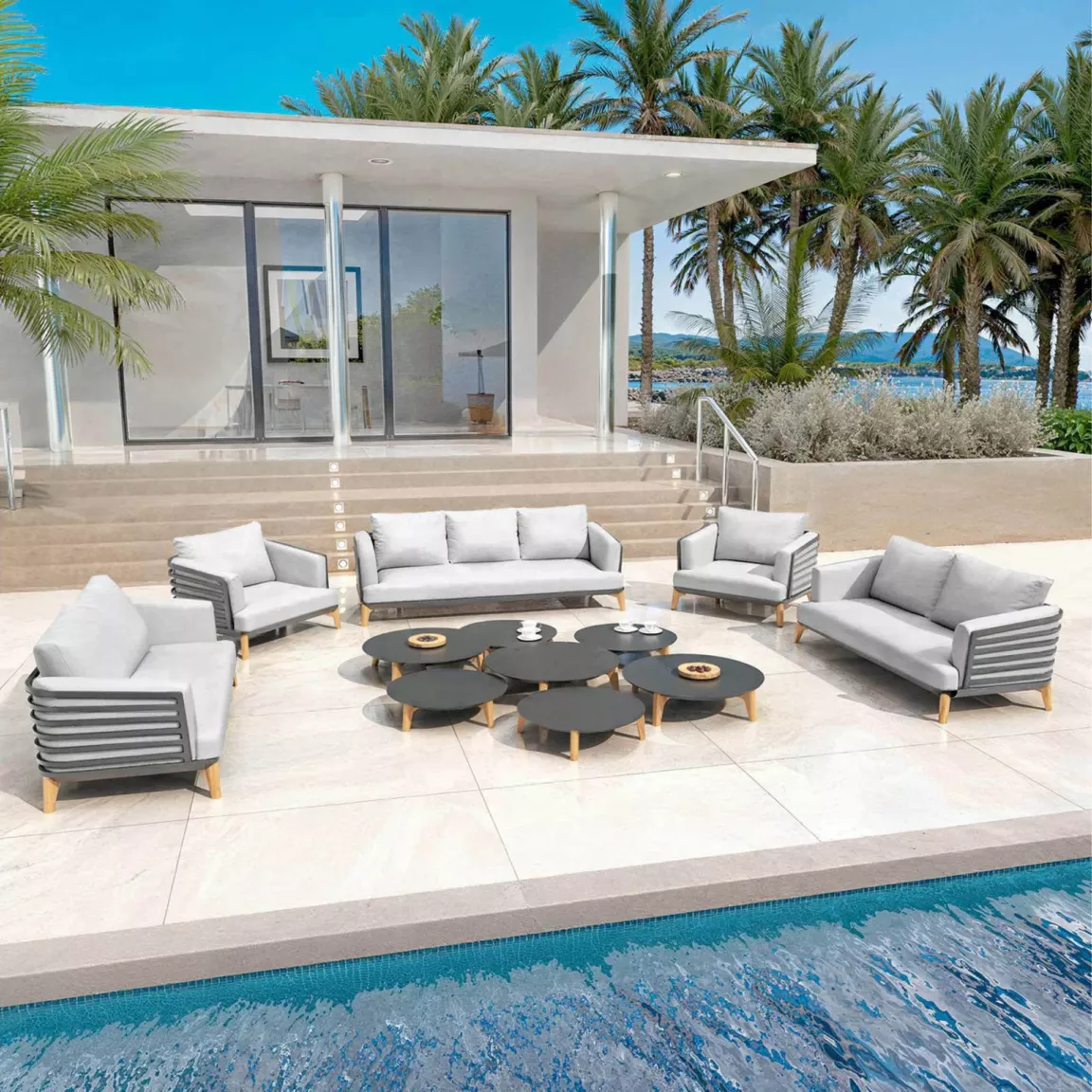 Salon de jardin aluminium 9 places 12 pcs Monte Carlo Gris anthracite et gris clair