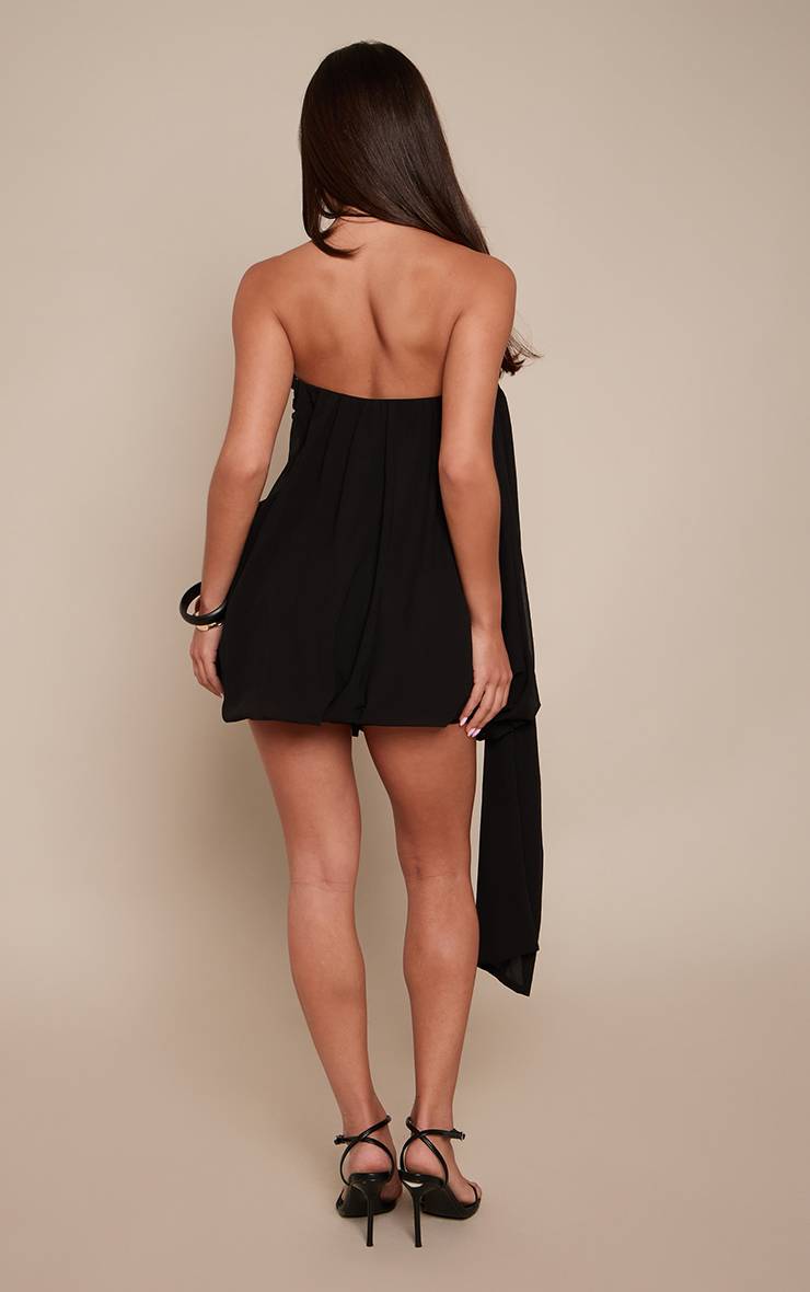Noir Combinaison-short Drapée À Jupe Bouffante Et Bustier En Mousseline