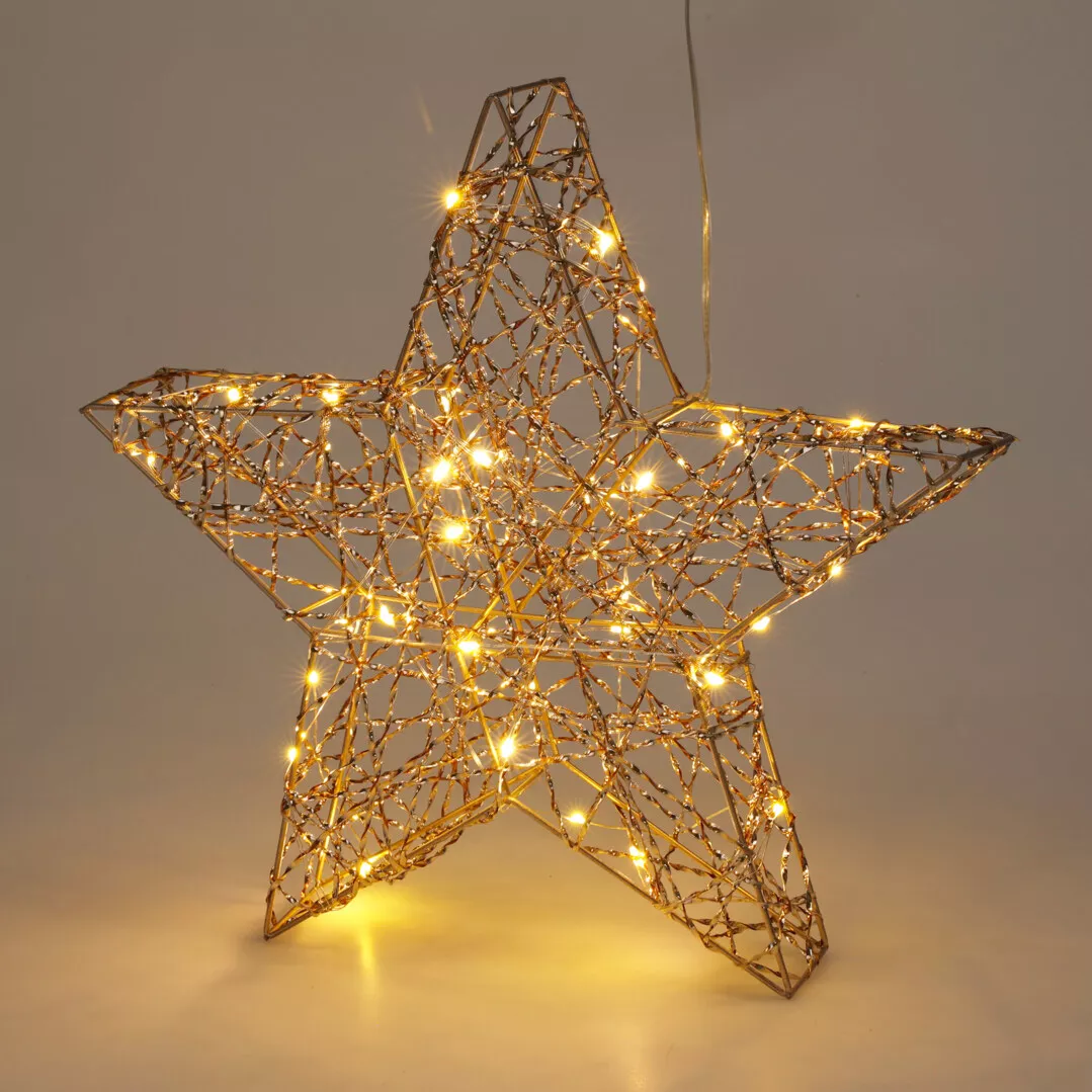 Étoile lumineuse à piles 30 LED (H30 cm) Christmas Or et blanc chaud