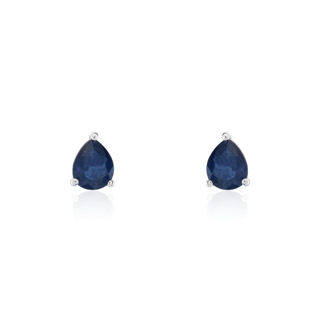 Boucles D'oreilles Puces Or Blanc Isador Saphir