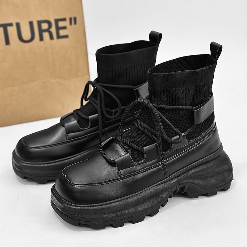 Tanzanite - Veterschoenen van imitatieleer met plateauzool