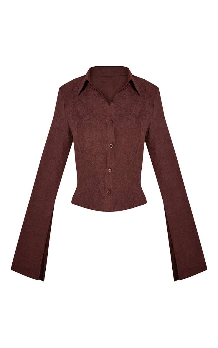 Marron Chemise Ajustée Peau De Pêche