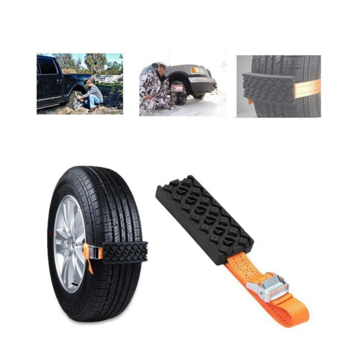 Anti-Rutsch Auto Anfahrhilfe Notfall Schneekette Traktionsband Autoreifen Zugkette (Schnee / Eis / Schlamm) - Schwarz / Orange
