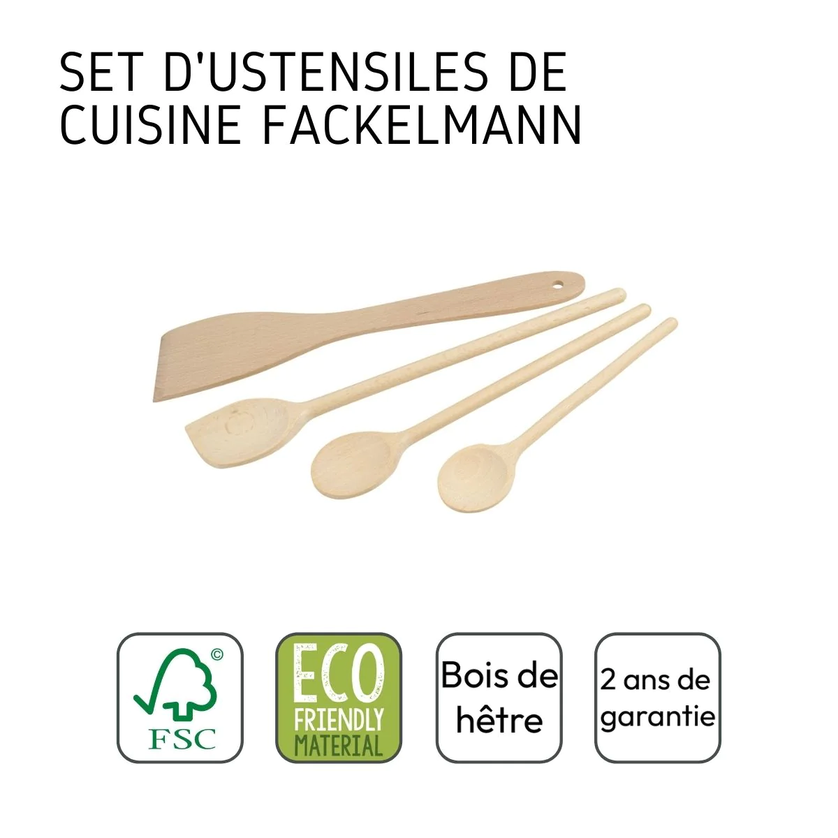 Set de 4 ustensiles de cuisine en bois FSC Eco Friendly Fackelmann