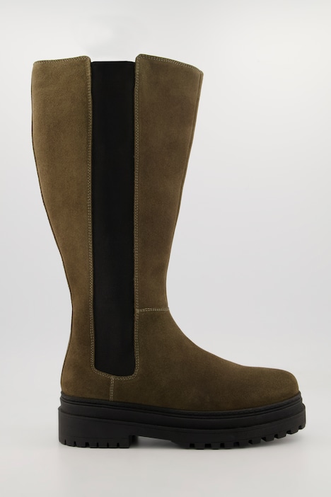 Lederstiefel, XXL-Schaft, Elastikeinsatz, Weite H
