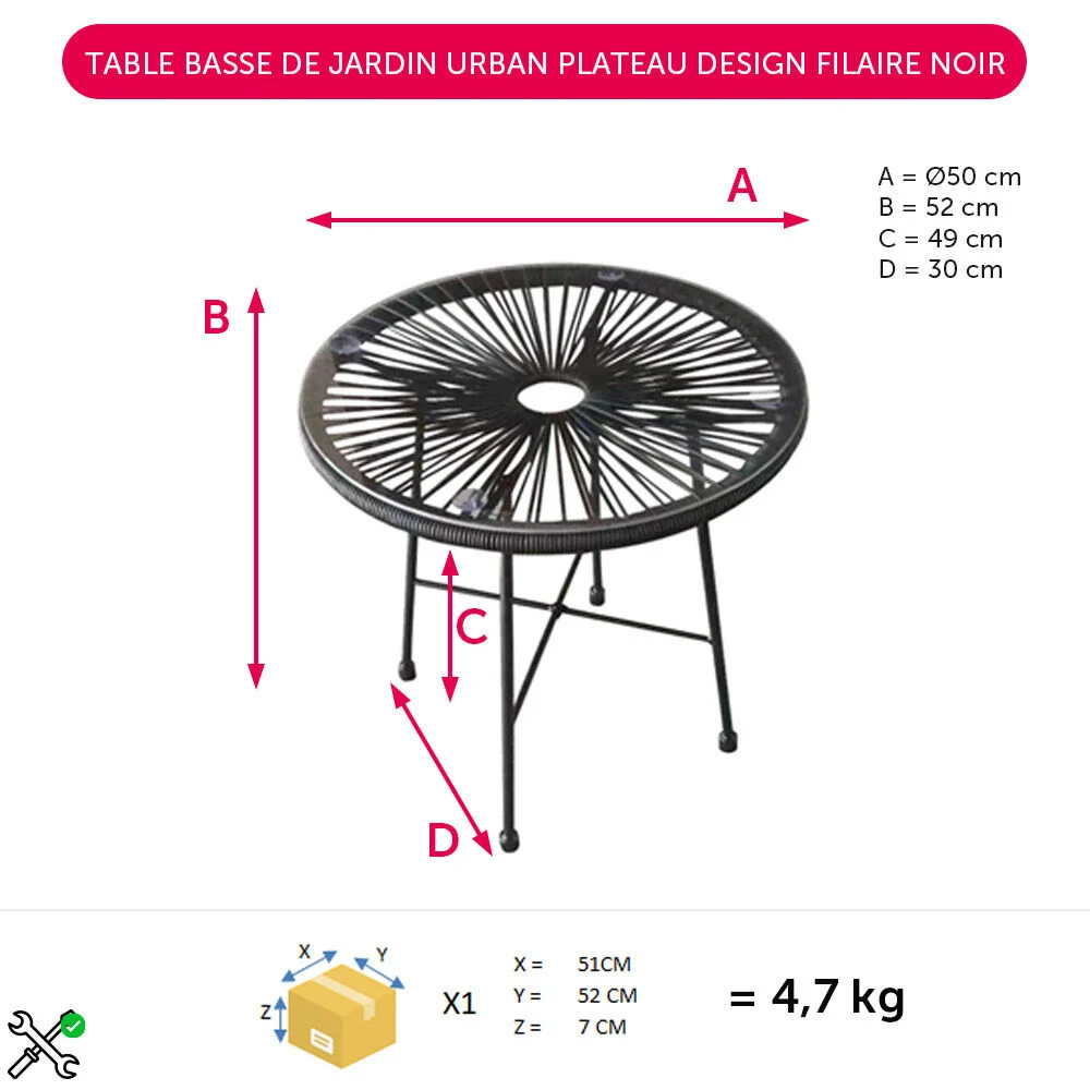 Table basse de jardin Urban plateau design filaire noir