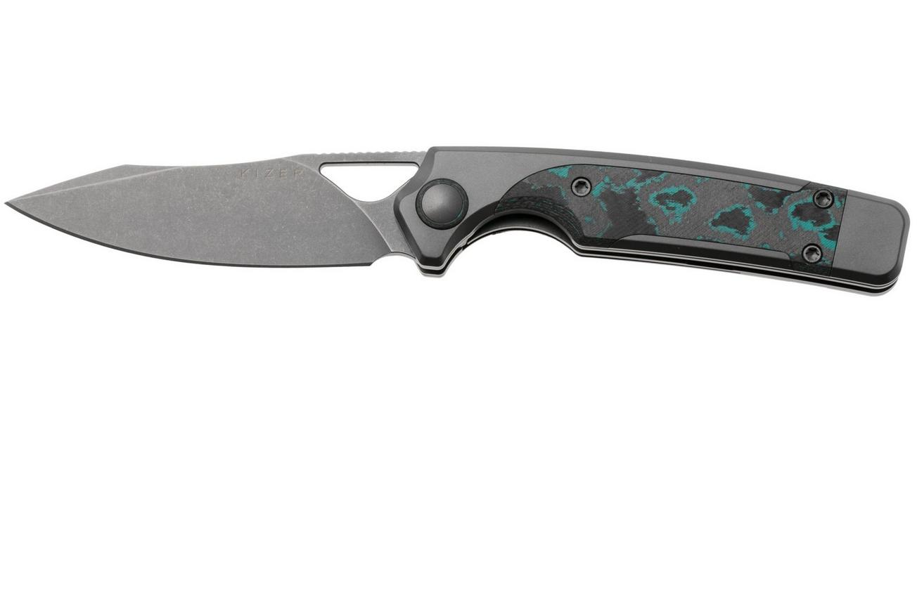 Kizer Ara KI3729A2, Gray Stonewashed CPM S45VN, Titanium / Brittany Blue Camo Carbon zakmes, Jonathan Styles and Paul Munko design