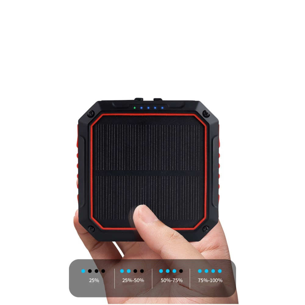 4in1 Outdoor USB Solar Powerbank 10000mAh USB C / Micro USB / Lightning - Schwarz