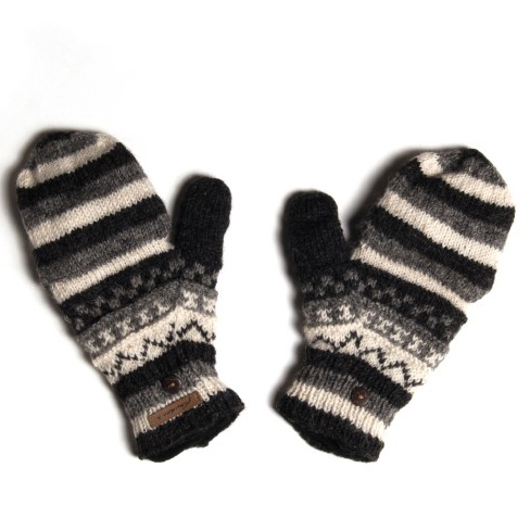 Handschuhe grau/weiß, handgestrickt in Nepal günstig bestellen