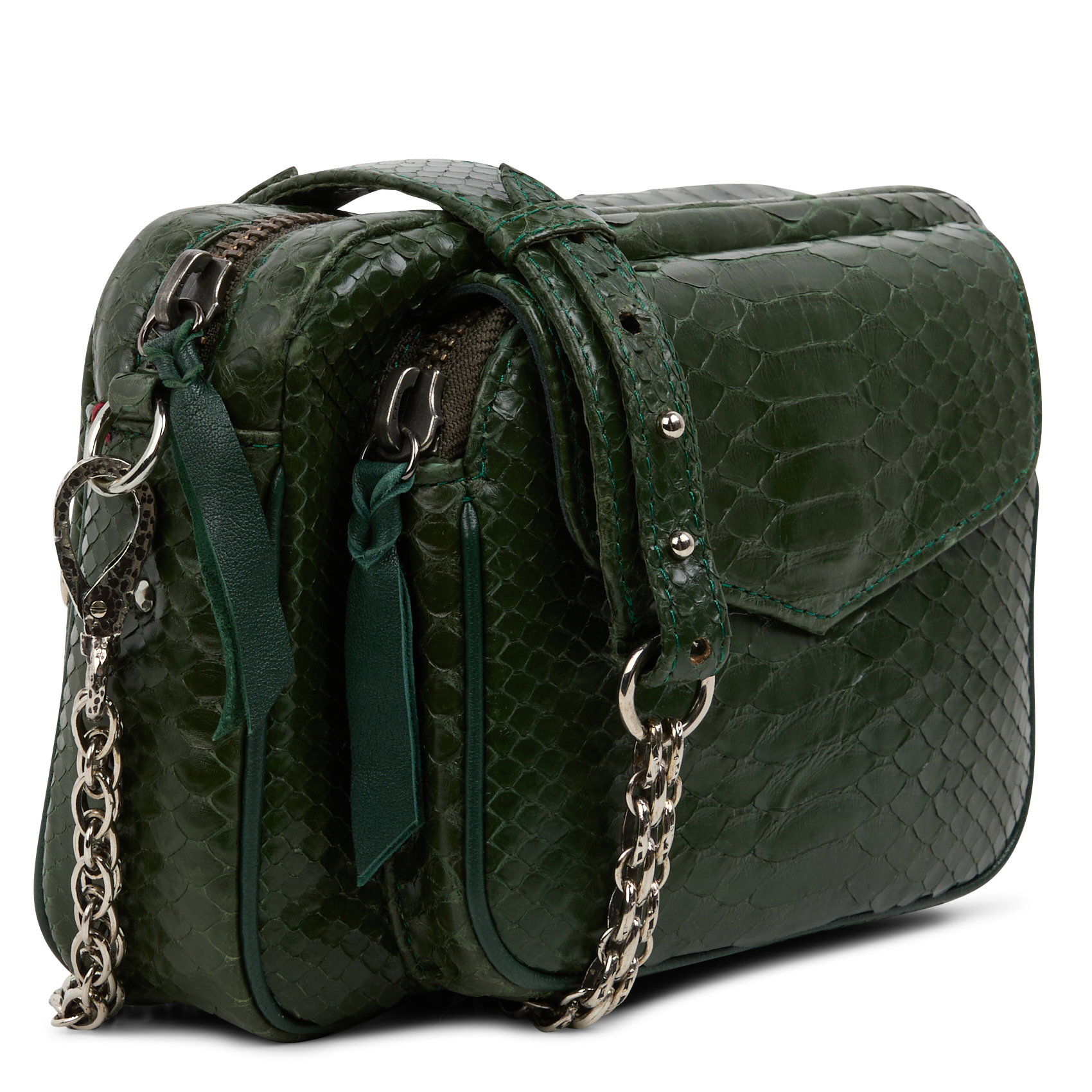 CHARLY - Sac bandoulière en cuir de python| Vert