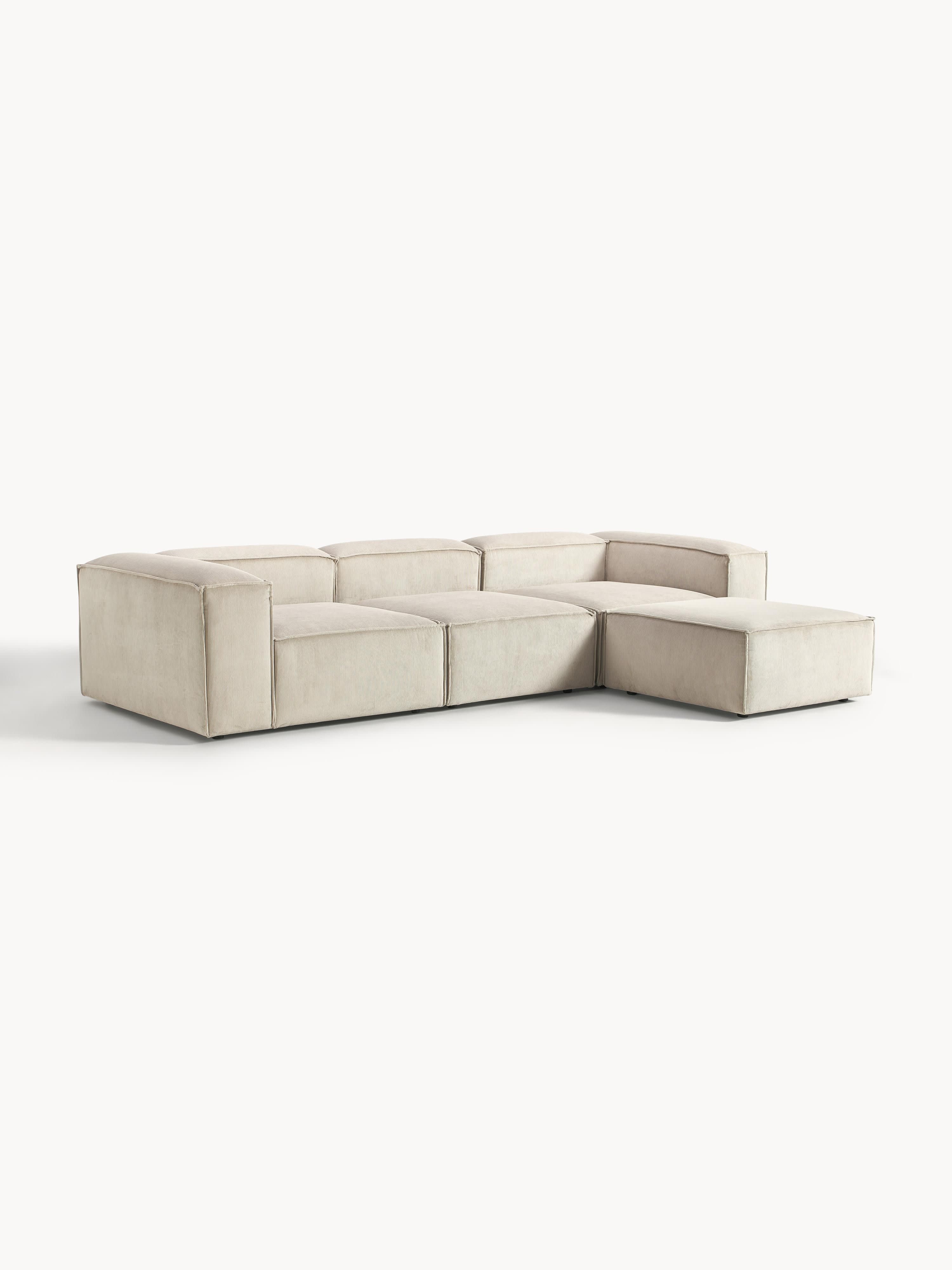 Modulaire bank Lennon (4-zits) van corduroy met poef (links/rechts)
