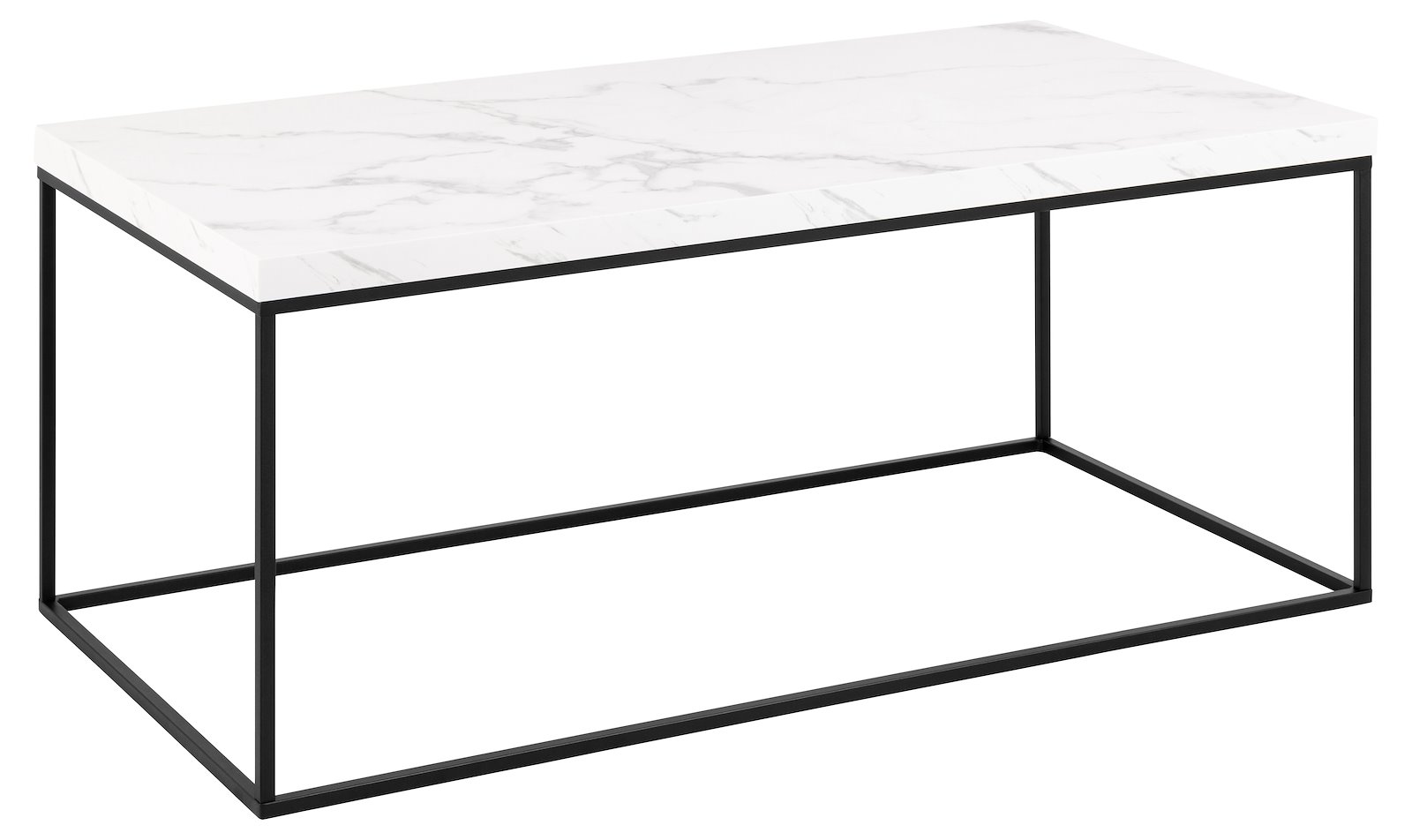 Barossa sofabord Hvit Carrara-marmor med sort metallunderstell. 110x55x45cm